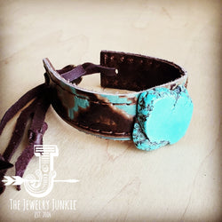 Narrow Leather Cuff w/ Turquoise Slab - Turquoise Navajo 002g - Free Spirited