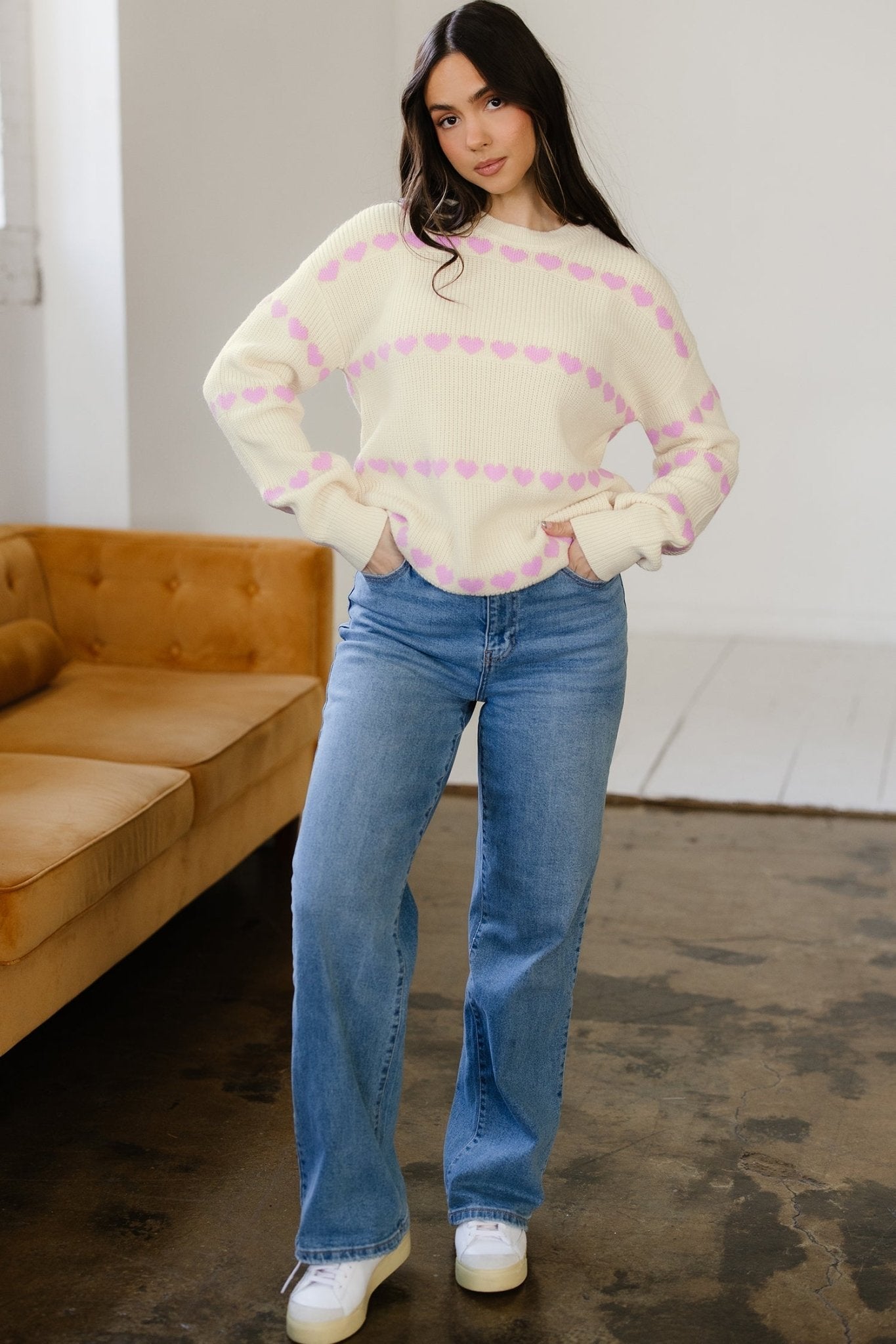 Navy Valentine Ribbed Knit Sweater by Threaded Pear - Free Spirited