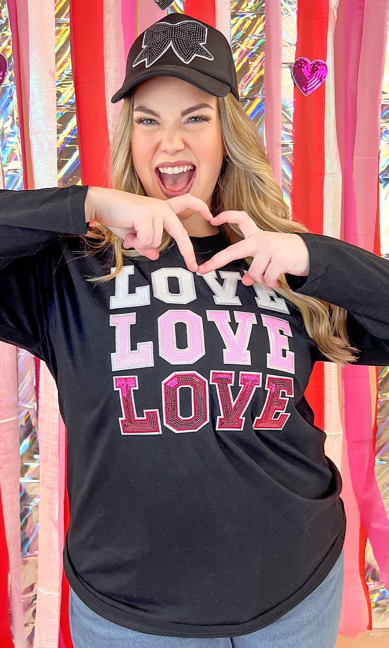 Ombre Sequin Love Valentines Graphic Long Sleeve T-Shirt - Free Spirited