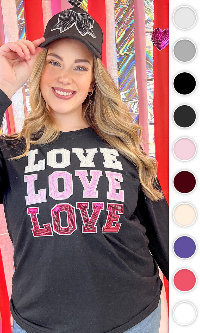 Ombre Sequin Love Valentines Graphic Long Sleeve T-Shirt - Free Spirited