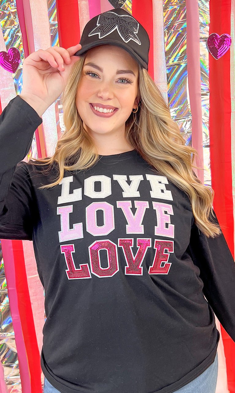Ombre Sequin Love Valentines Graphic Long Sleeve T-Shirt - Free Spirited