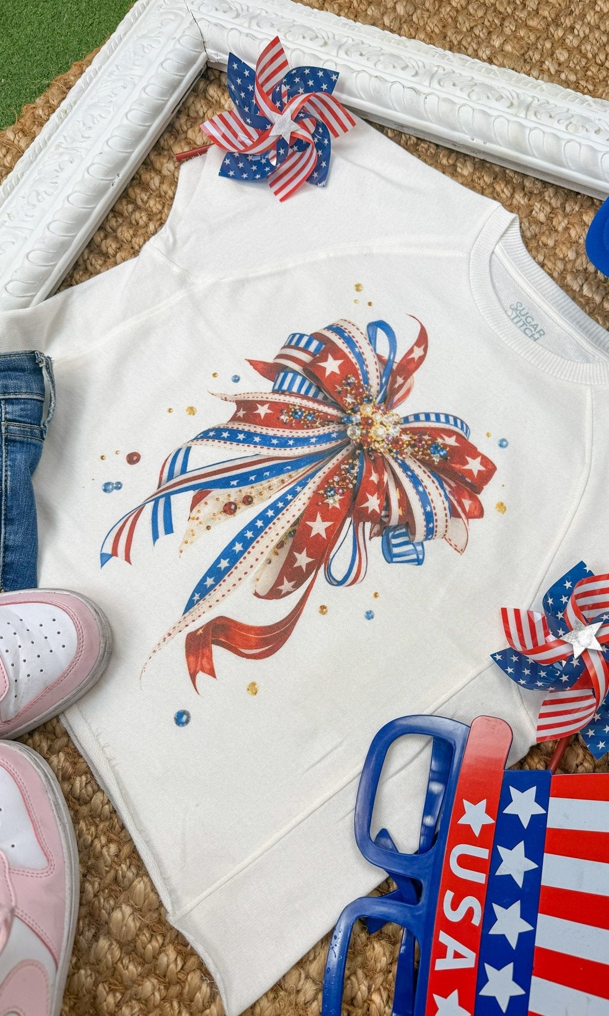 Patriotic Ribbon Bow Edgy Graphic Shirt - Free Spirited