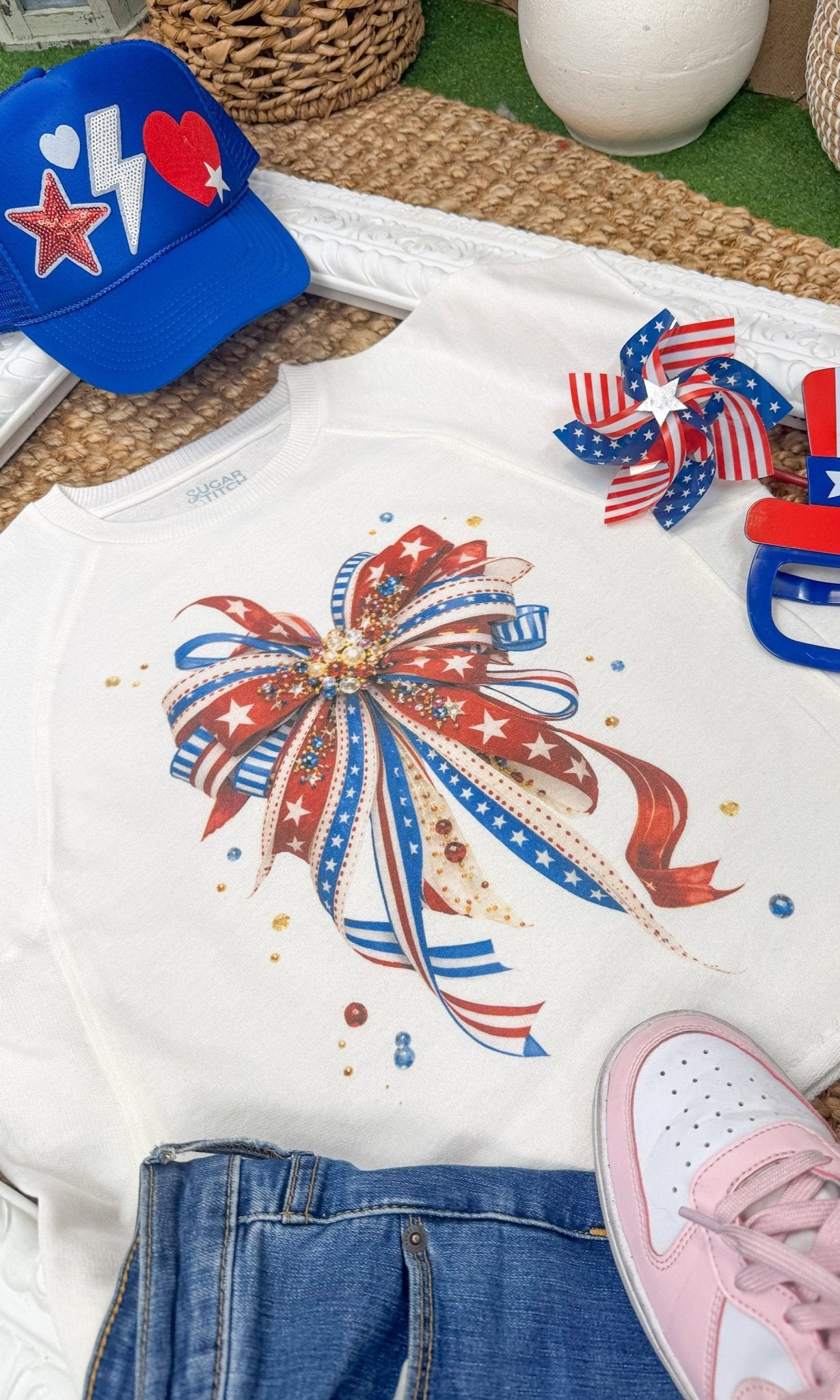 Patriotic Ribbon Bow Edgy Graphic Shirt - Free Spirited