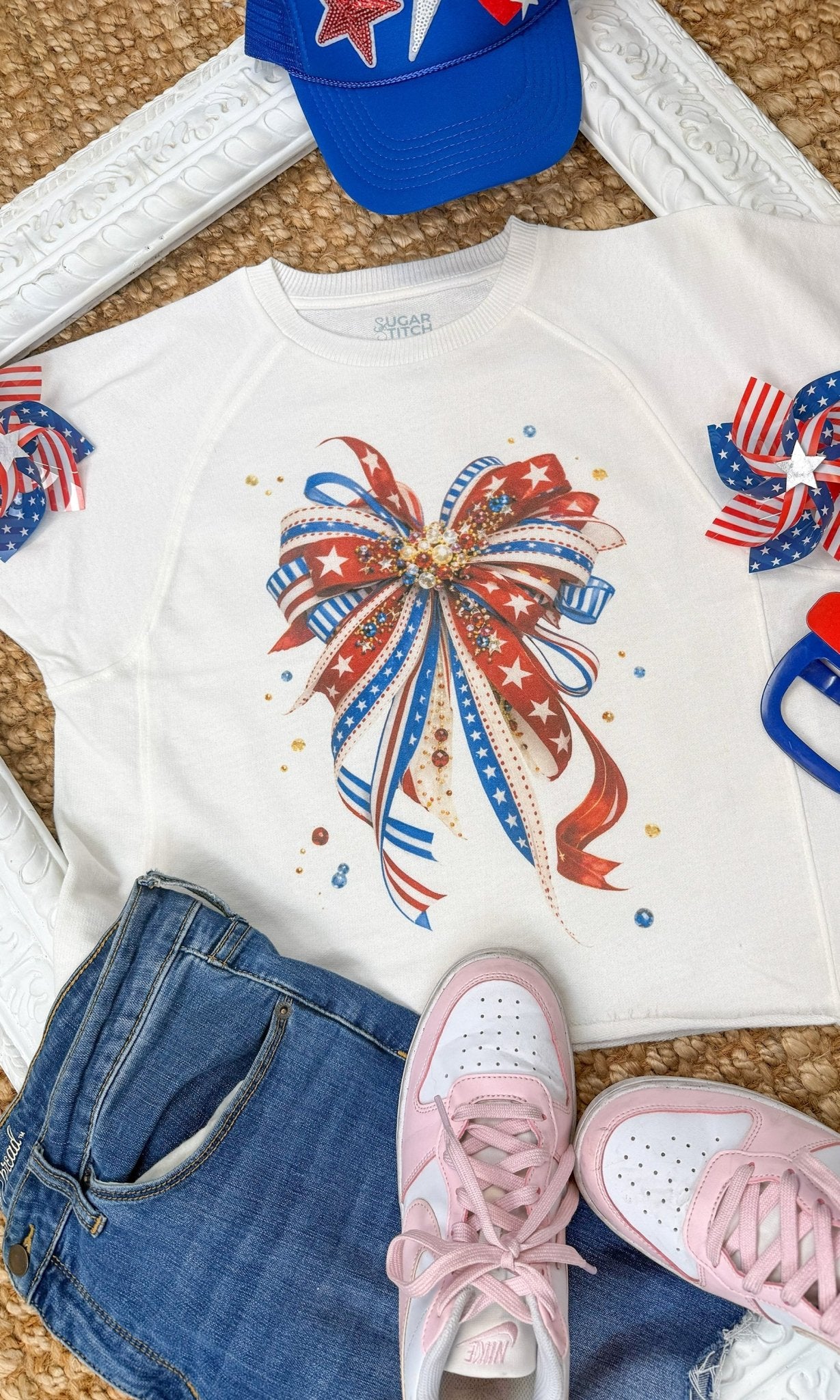Patriotic Ribbon Bow Edgy Graphic Shirt - Free Spirited