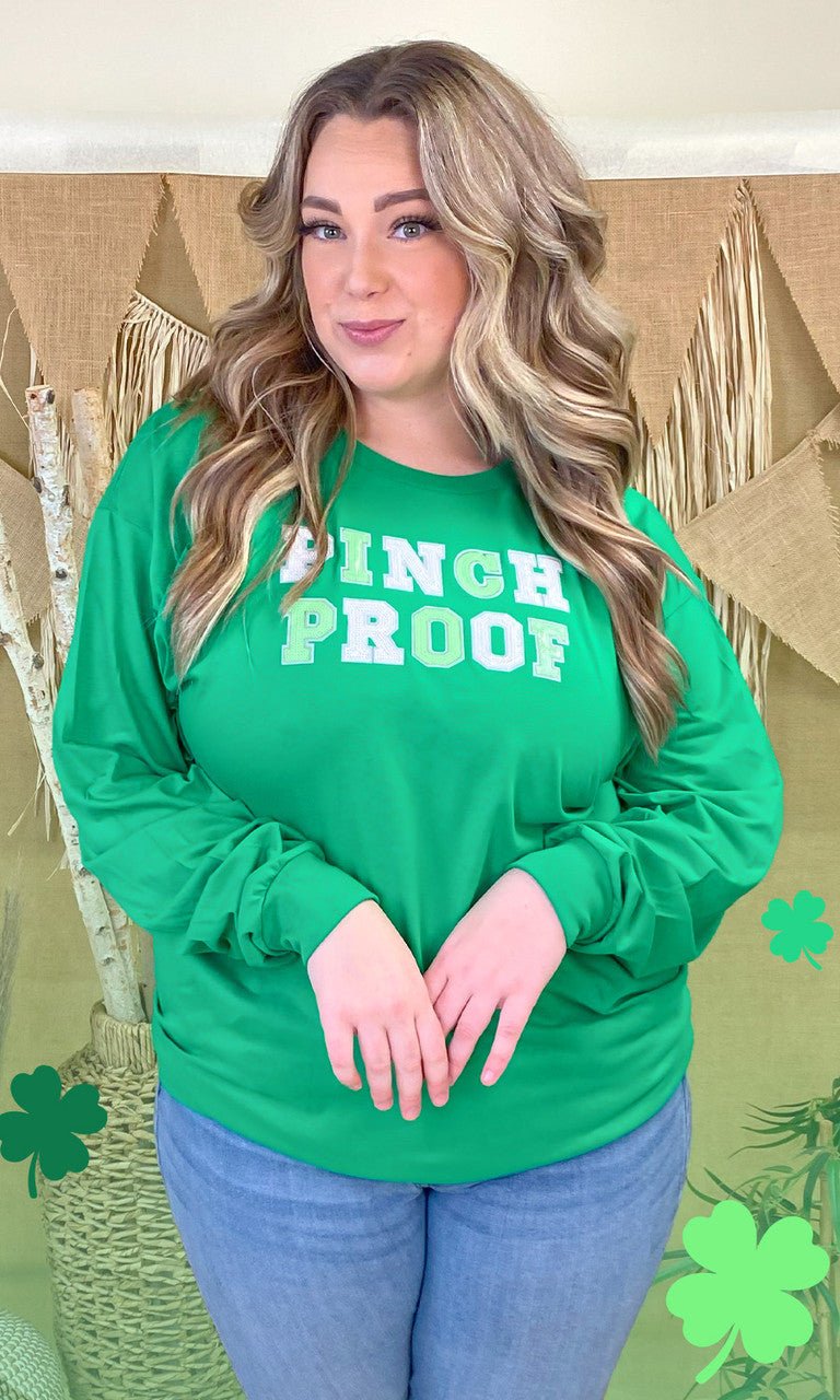 Pinch Proof St Patricks Day Sequin Graphic Long Sleeve Shirt - Free Spirited
