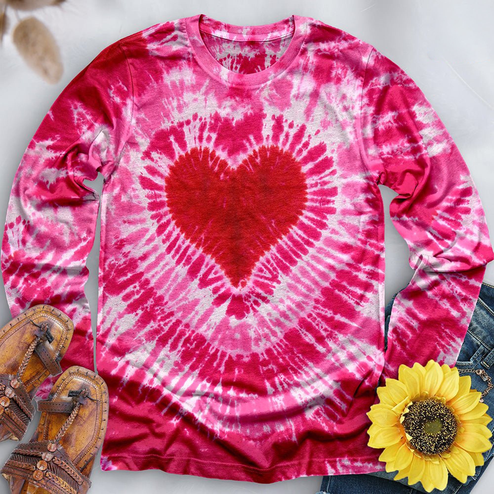 Pink Heart Hand Dyed Long Sleeve
