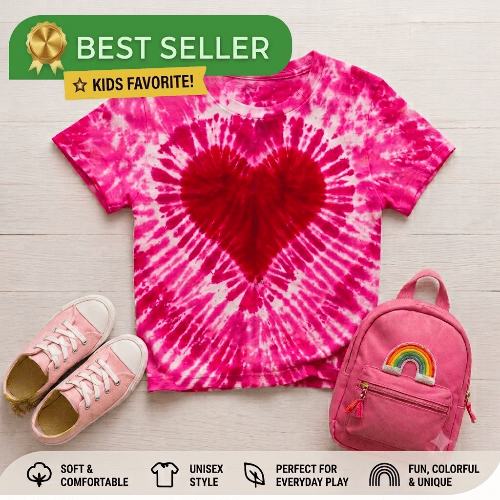 Pink Heart Premium Hand-Dyed Comfort Kids Shirt - Free Spirited