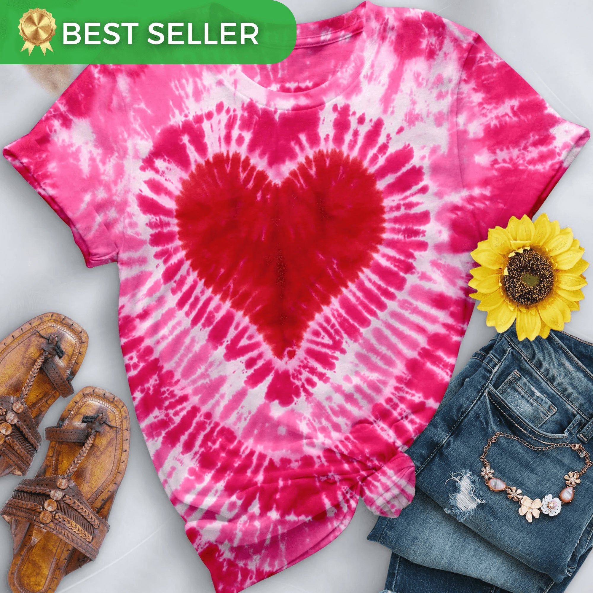 Pink Heart Premium Hand-Dyed Comfort Shirt - Free Spirited