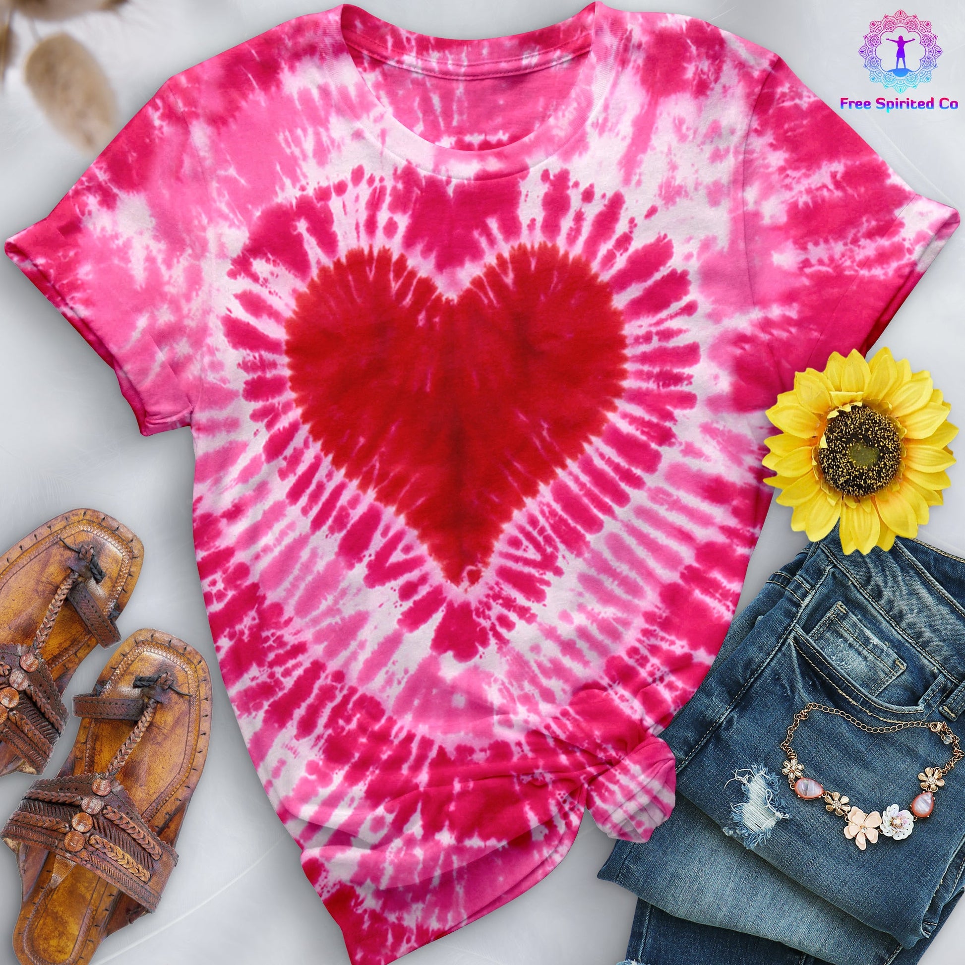 Pink Heart Premium Hand-Dyed Comfort Shirt - Free Spirited