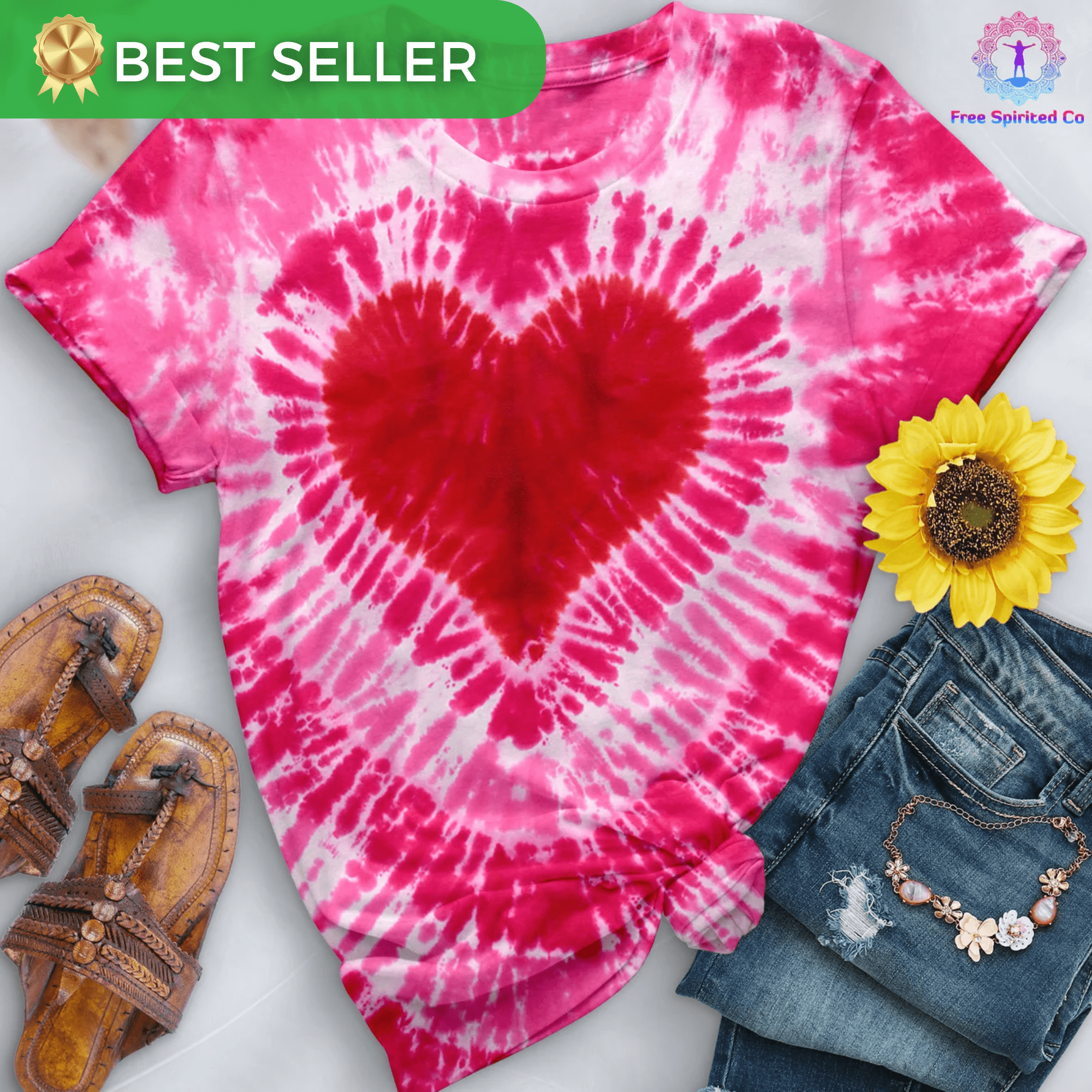 Pink Heart Premium Hand - Dyed Comfort Shirt - Free Spirited