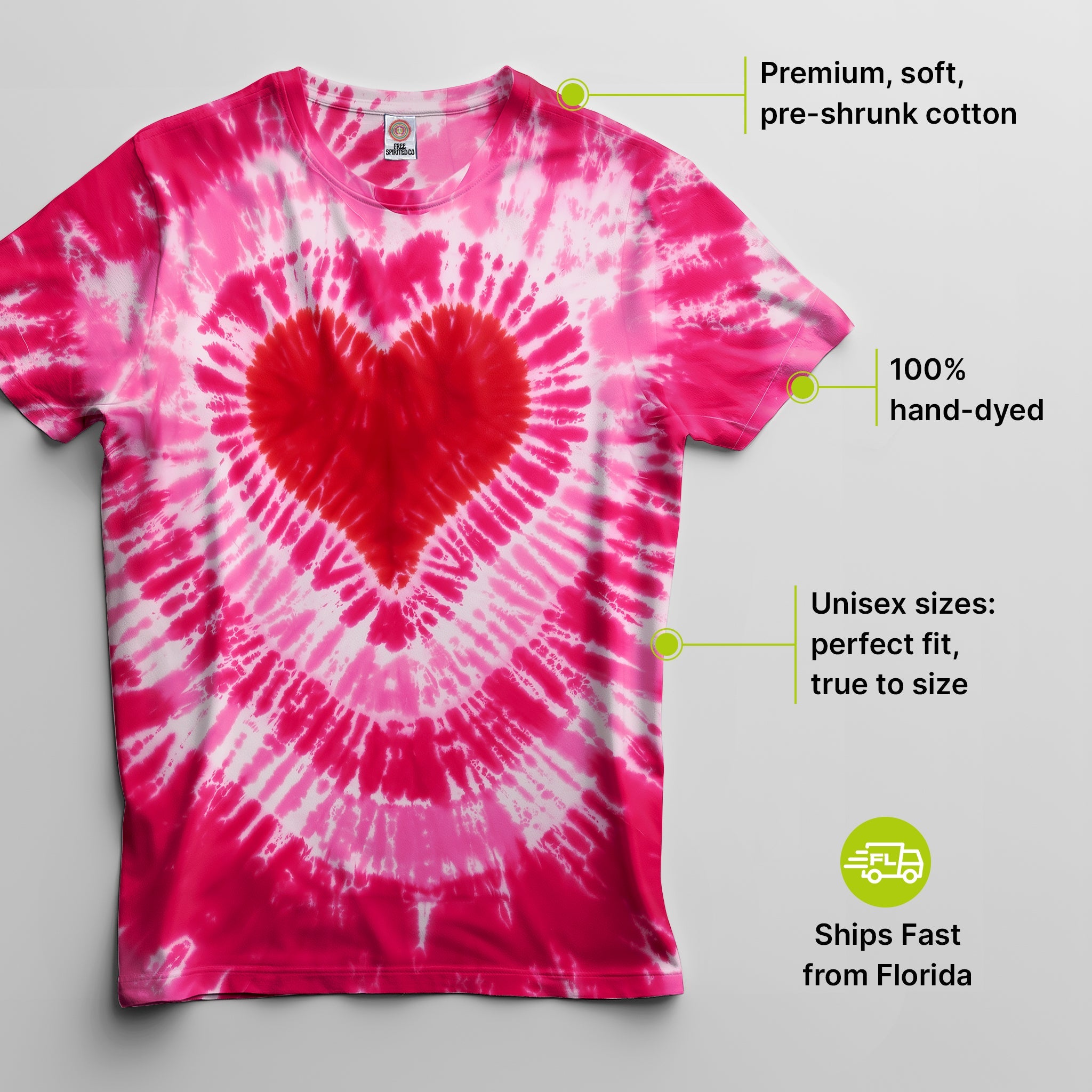 Pink Heart Premium Hand - Dyed Comfort Shirt - Free Spirited