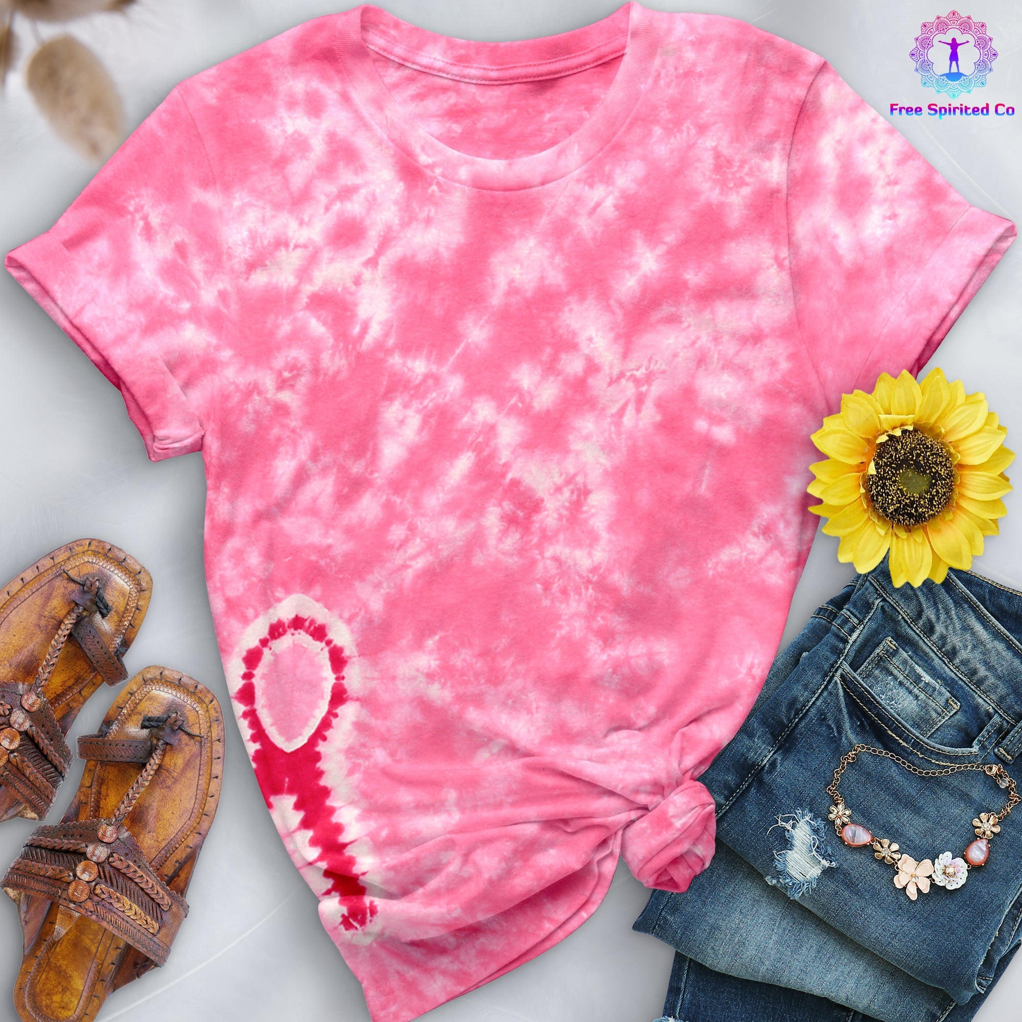 Pink Ribbon Tie Dye Tee - Free Spirited