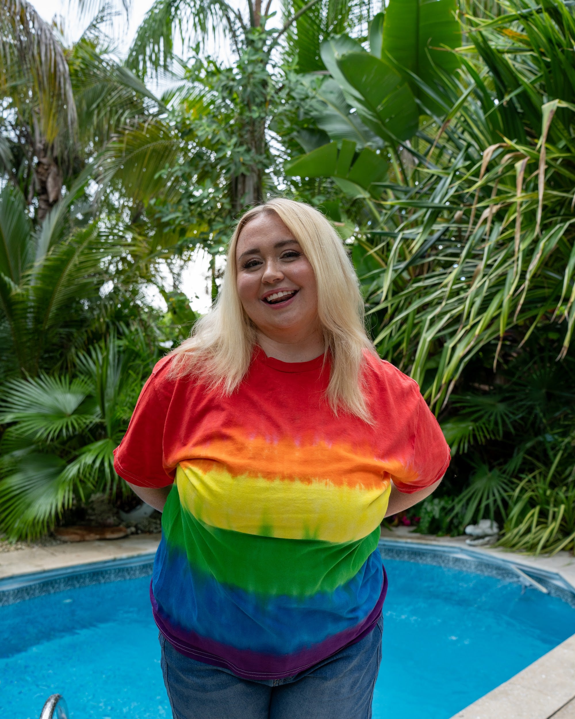 Pride tee on a plus-size model, second view