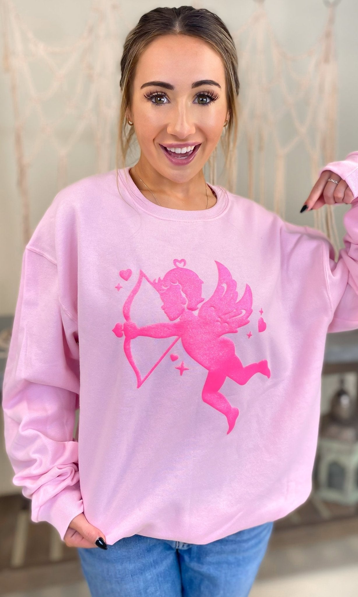 Puff Cupid Valentine Graphic Sweatshirt - Free Spirited