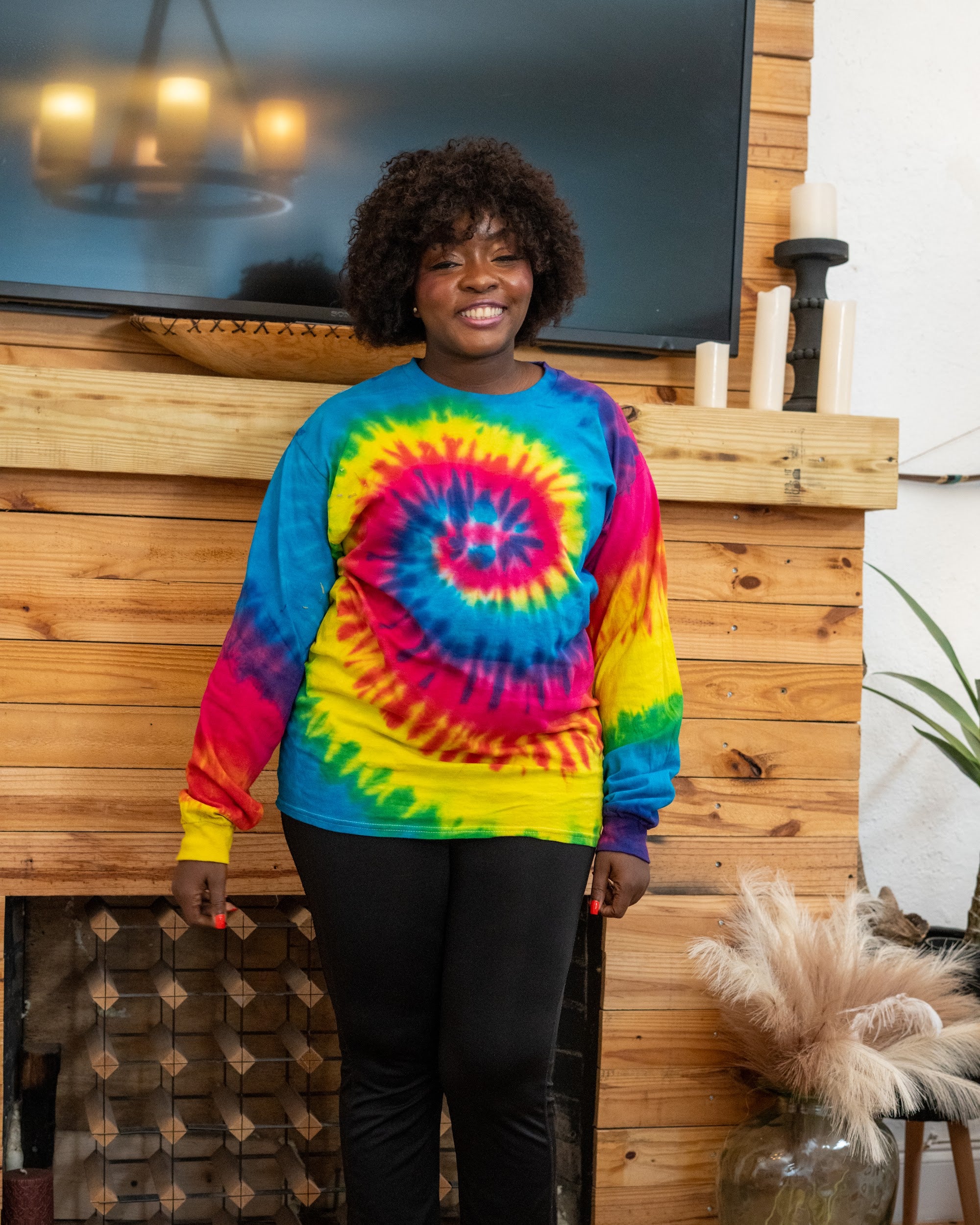 Reactive Rainbow long sleeve on a plus-size model, second view