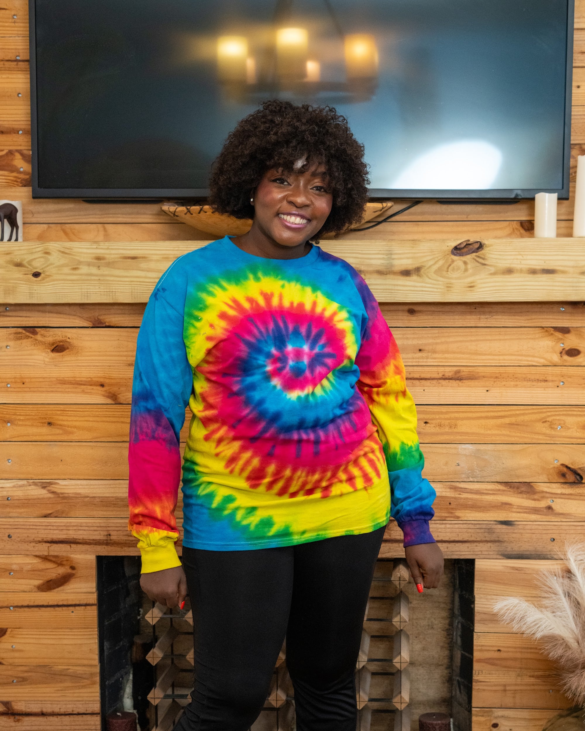 Reactive Rainbow long sleeve on a plus-size model, full-length view