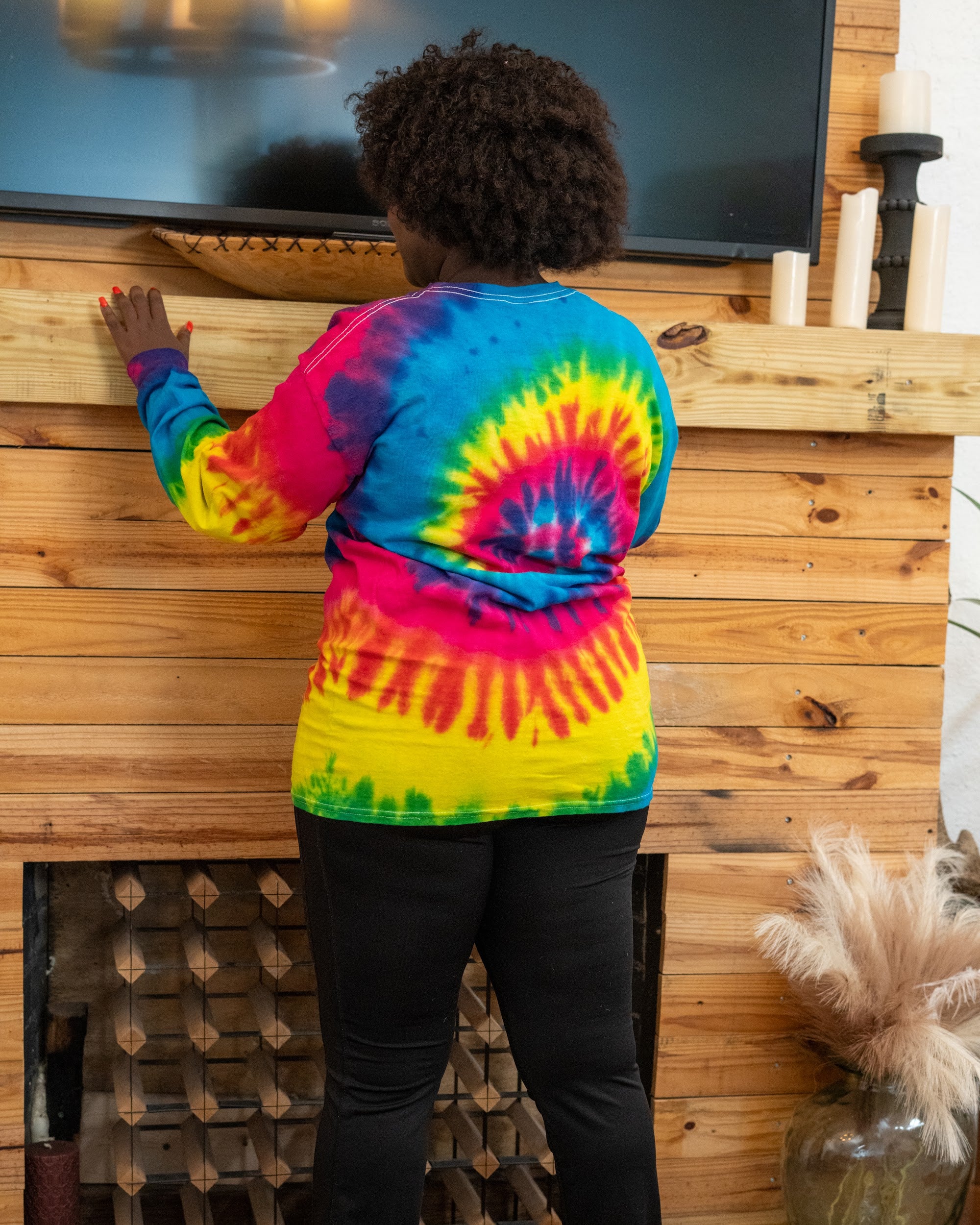 Reactive Rainbow long sleeve on a plus-size model, back view