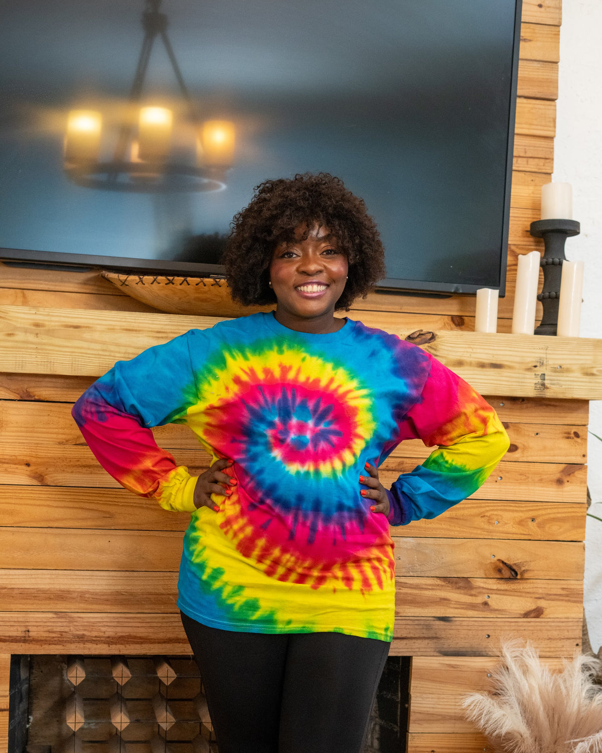 Reactive Rainbow long sleeve on a plus-size model, front view