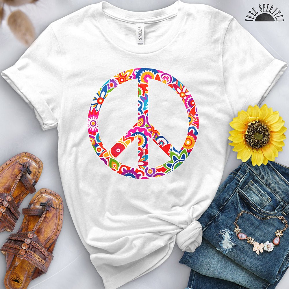 Retro Flowers Peace Sign Tee - Free Spirited