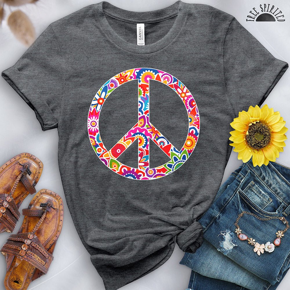 Retro Flowers Peace Sign Tee - Free Spirited