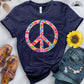 Retro Flowers Peace Sign Tee - Free Spirited