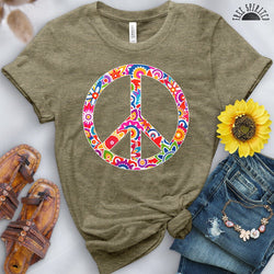 Retro Flowers Peace Sign Tee - Free Spirited