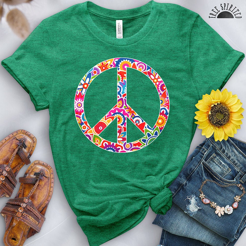 Retro Flowers Peace Sign Tee - Free Spirited