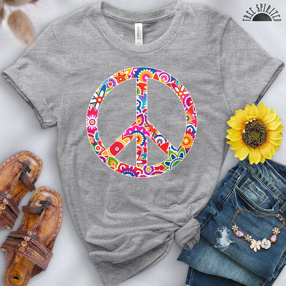 Retro Flowers Peace Sign Tee - Free Spirited