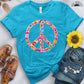 Retro Flowers Peace Sign Tee - Free Spirited