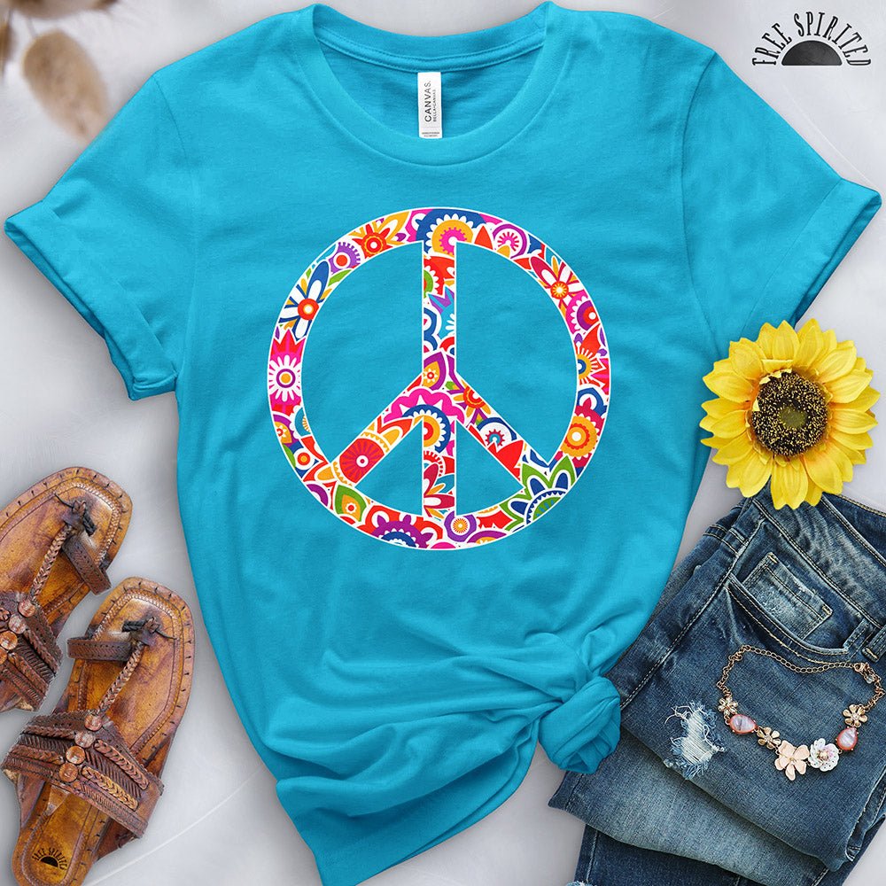 Retro Flowers Peace Sign Tee - Free Spirited