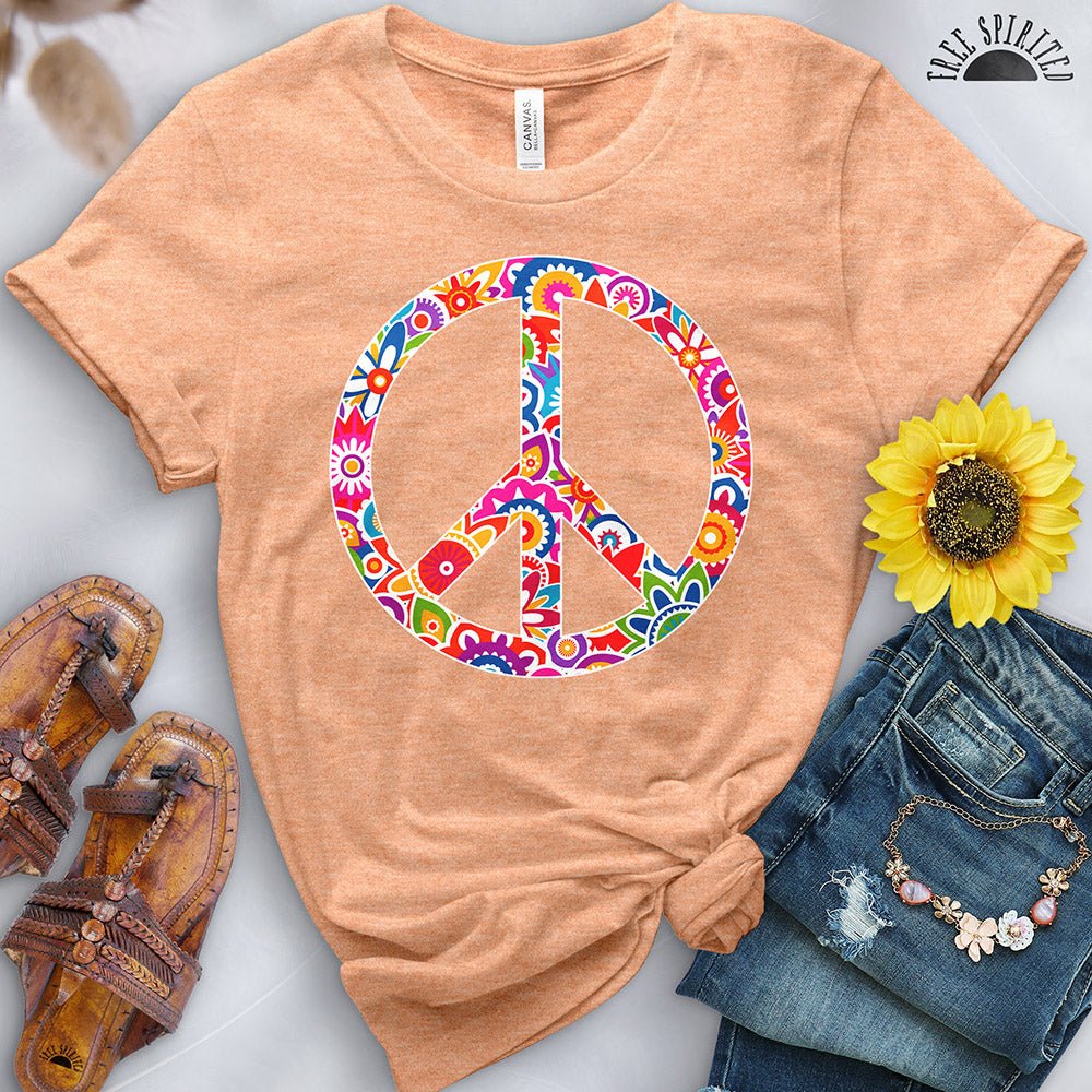 Retro Flowers Peace Sign Tee - Free Spirited