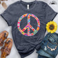 Retro Flowers Peace Sign Tee - Free Spirited