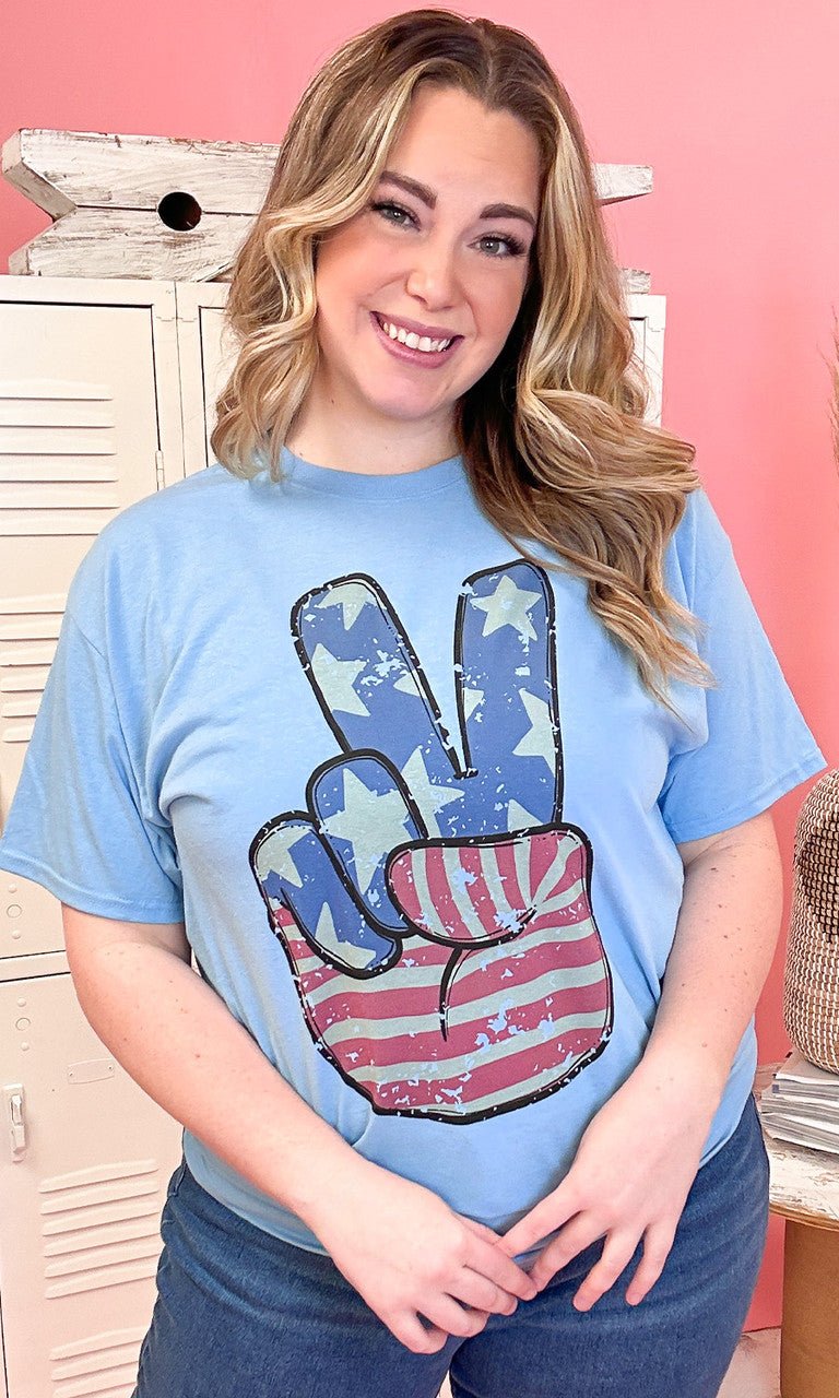 Retro Peace Hand Patriotic Graphic Shirt - Free Spirited