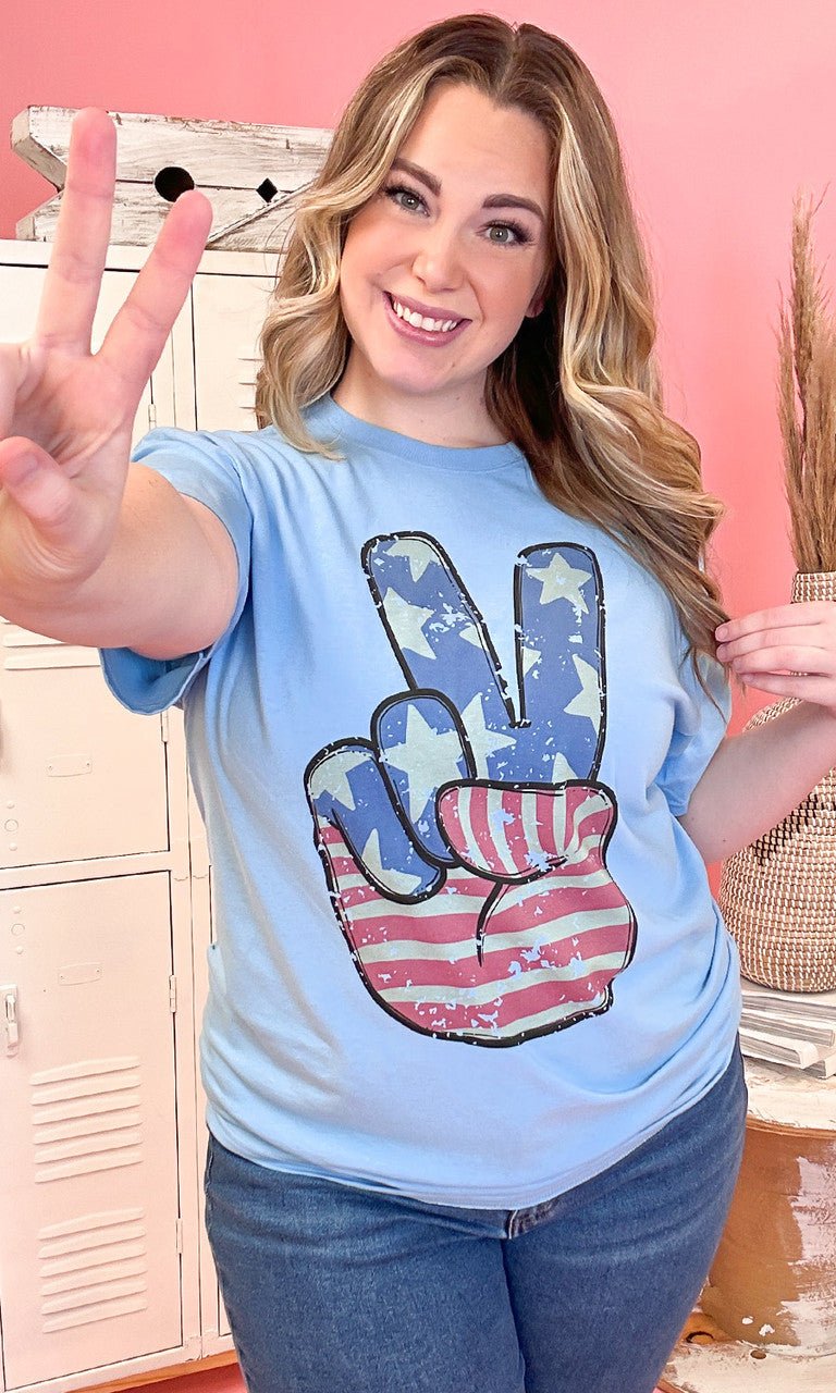 Retro Peace Hand Patriotic Graphic Shirt - Free Spirited
