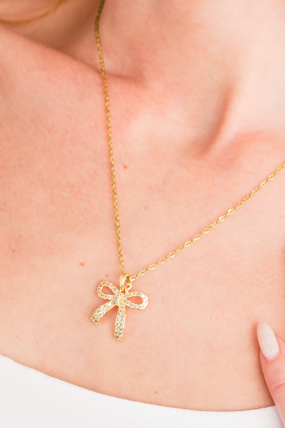 Romy Rhinestone Bowknot Pendant Necklace by Threaded Pear - Free Spirited