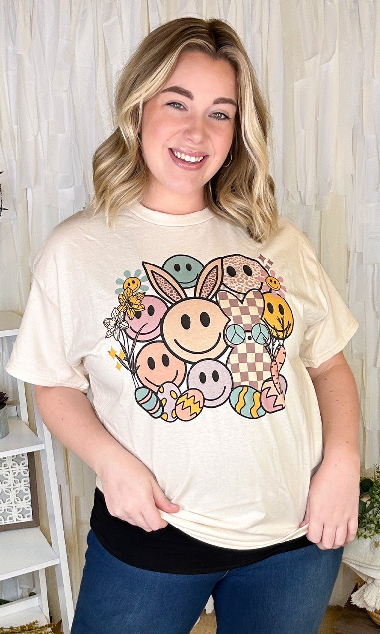 Smiley Easter Bunny Graphic T-Shirt - Free Spirited