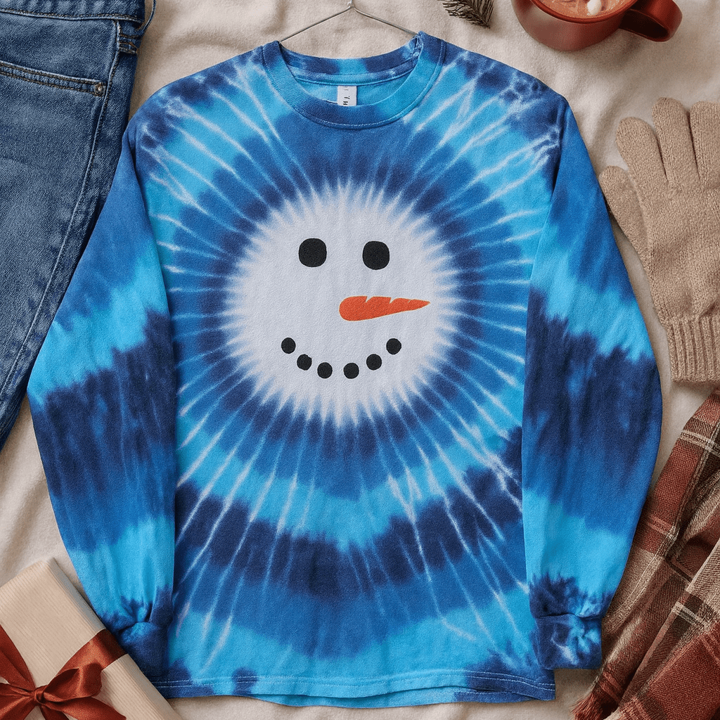 Snowman Ice Burst Long Sleeve Tie - Dye Shirt - Free Spirited