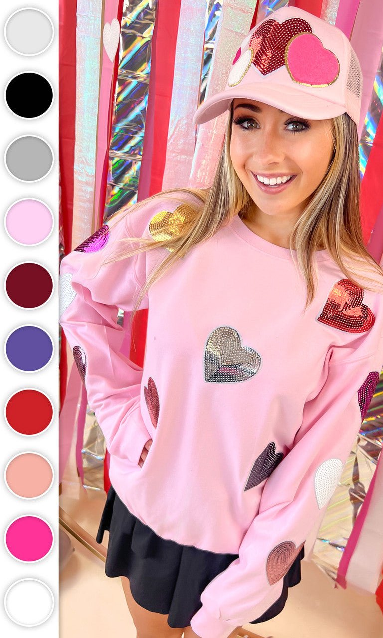 Sparkle Sequin Valentine Heart Graphic Sweatshirt - Free Spirited