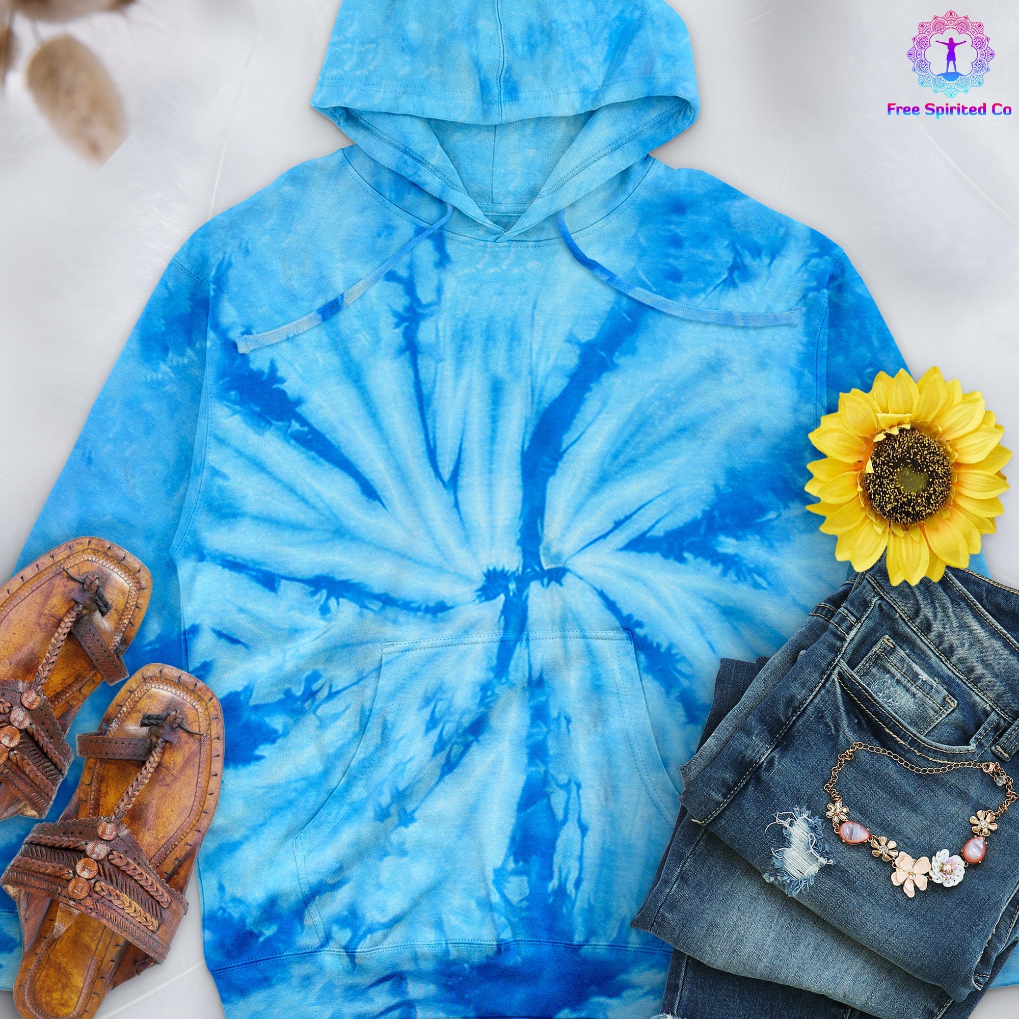 Spider Baby Blue Hand - Dyed Pullover Hoodie - Free Spirited