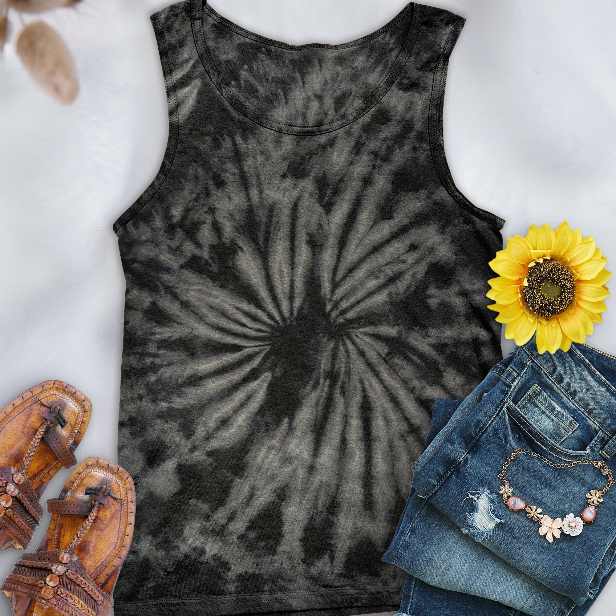 Spider Black Hand-Dyed Tank Top - Free Spirited