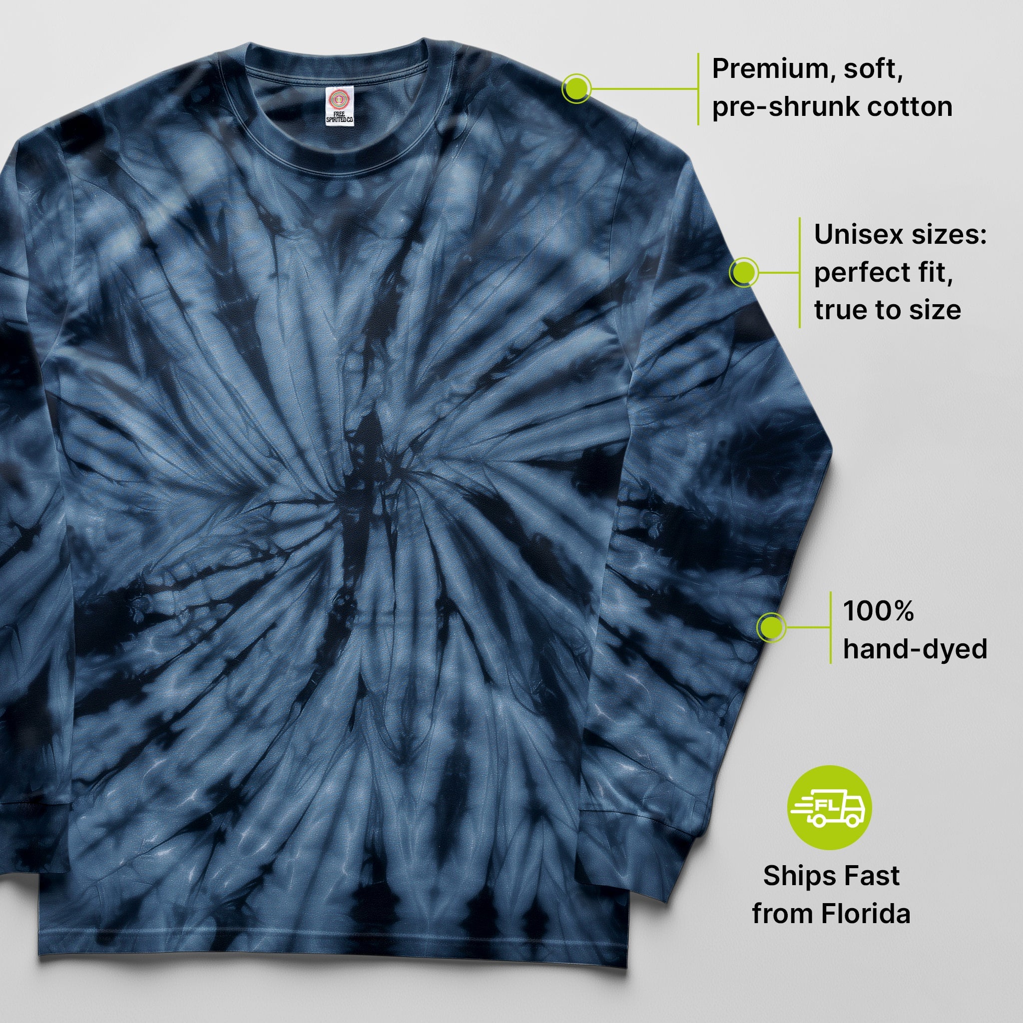 Spider Navy Hand Dyed Long Sleeve - Free Spirited