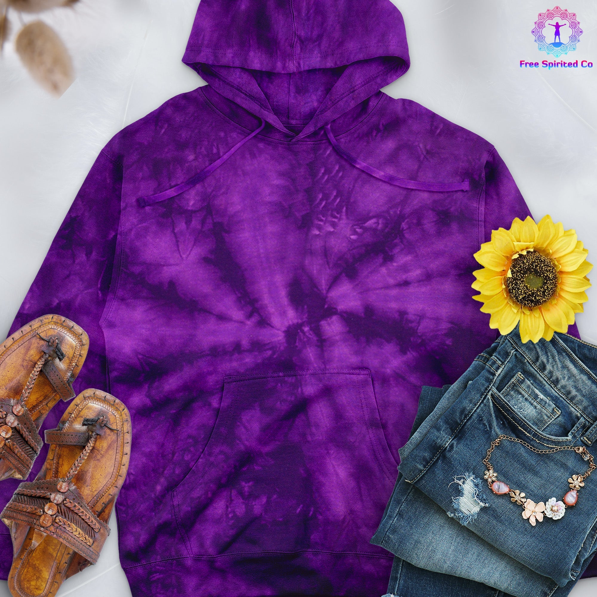 Spider Purple Hand - Dyed Pullover Hoodie - Free Spirited