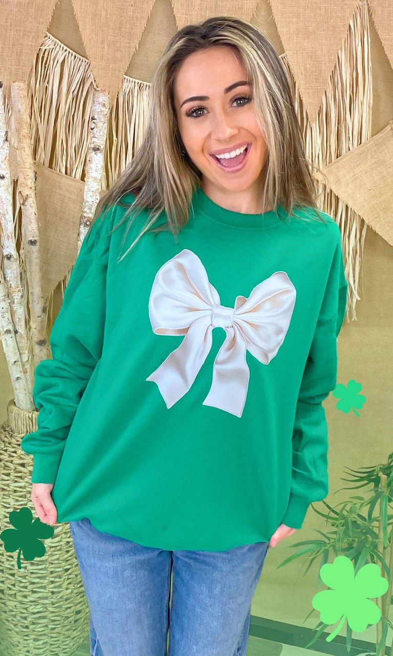 St Patricks Day Satin Bow Graphic Sweatshirt - Free Spirited