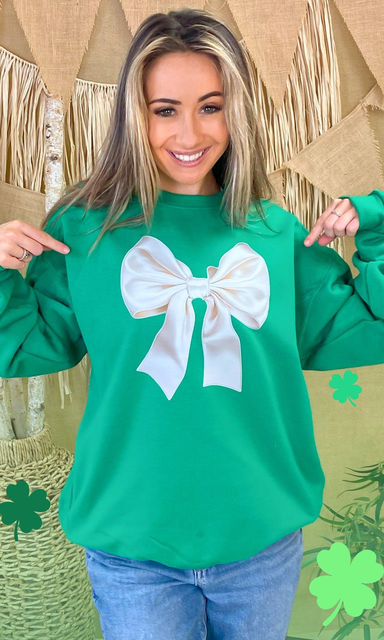 St Patricks Day Satin Bow Graphic Sweatshirt - Free Spirited