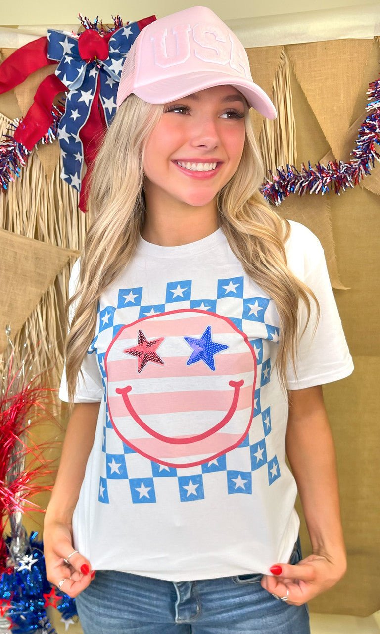 Stars and Stripes Smile Graphic T-Shirt - Free Spirited