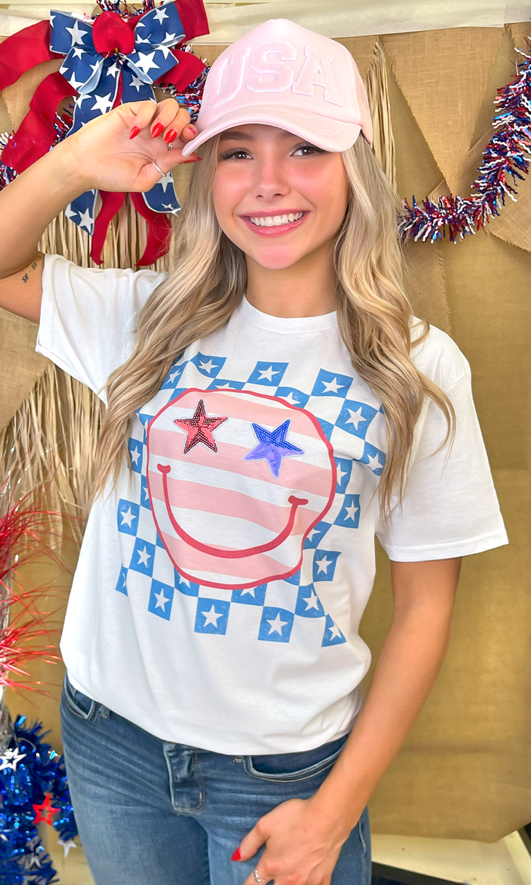Stars and Stripes Smile Graphic T-Shirt - Free Spirited