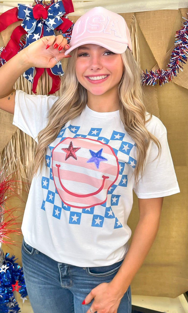 Stars and Stripes Smile Graphic T-Shirt - Free Spirited