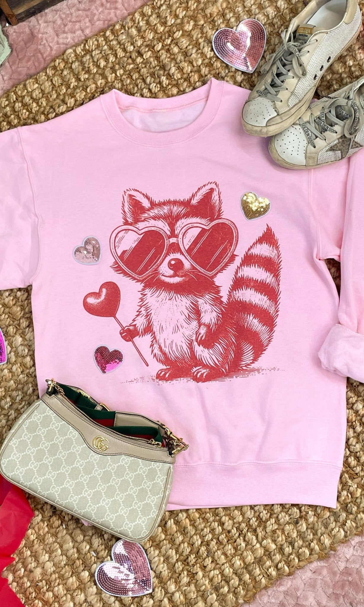 Sucker Raccoon Sequin Graphic Sweatshirt - Free Spirited