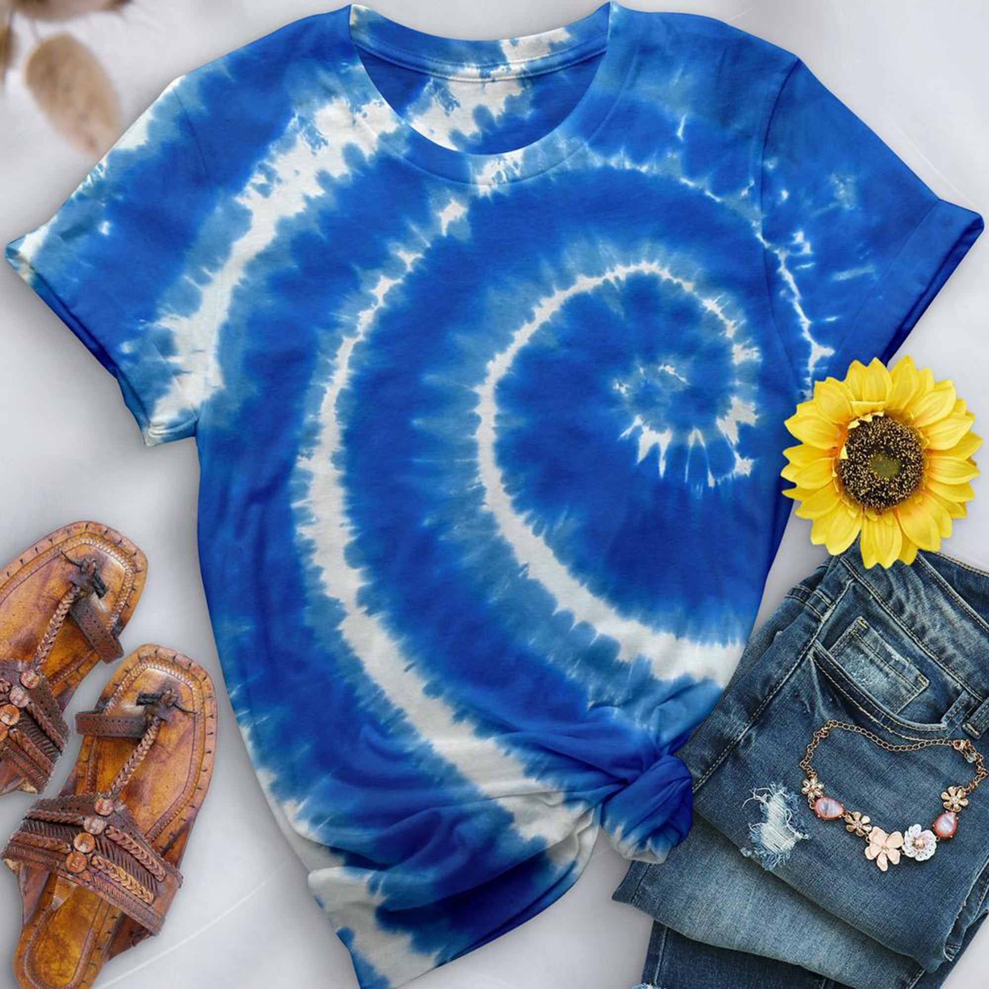 Swirl Blue Premium Hand-Dyed Comfort Shirt - Free Spirited
