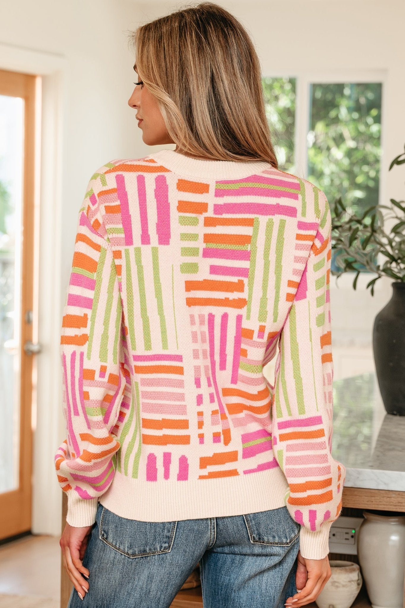 Tru Pattern Puff Sleeve Sweater by Threaded Pear - Free Spirited